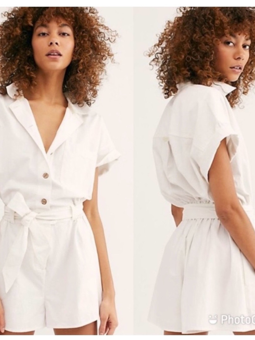 FREE‎ PEOPLE No Plans White Button Front Romper Playsuit EUC C